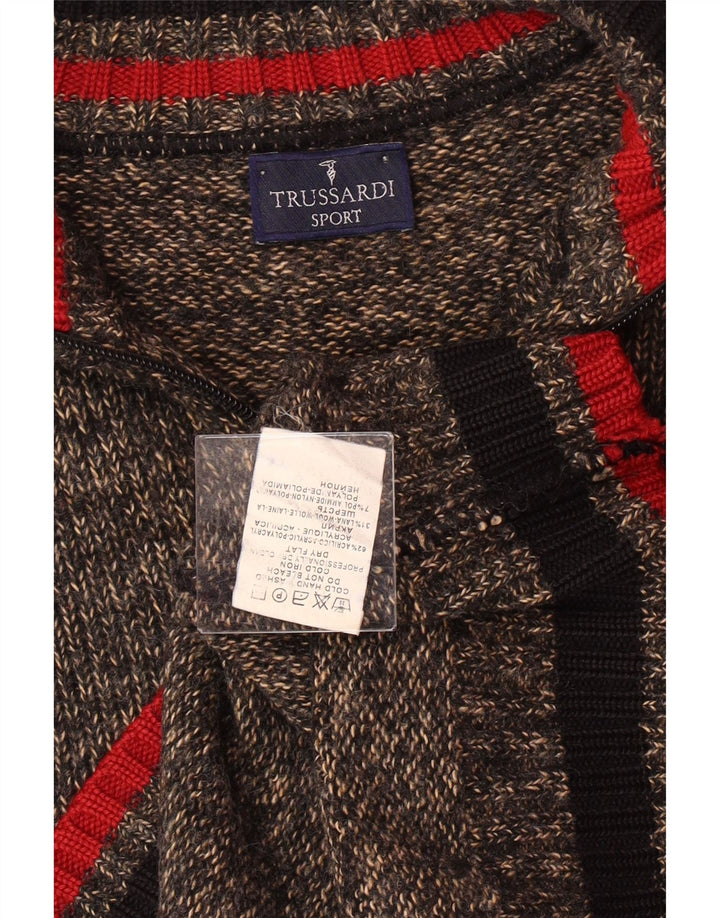 Suéter masculino TRUSSARDI com gola e zíper, acrílico manchado marrom médio