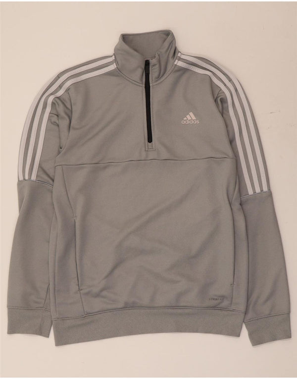 Adidas Mens Zip Neck Moletom Jumper Pequeno Poliéster Cinza