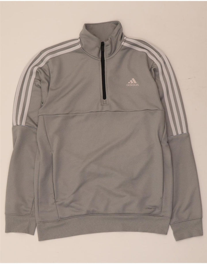 Adidas Mens Zip Neck Moletom Jumper Pequeno Poliéster Cinza