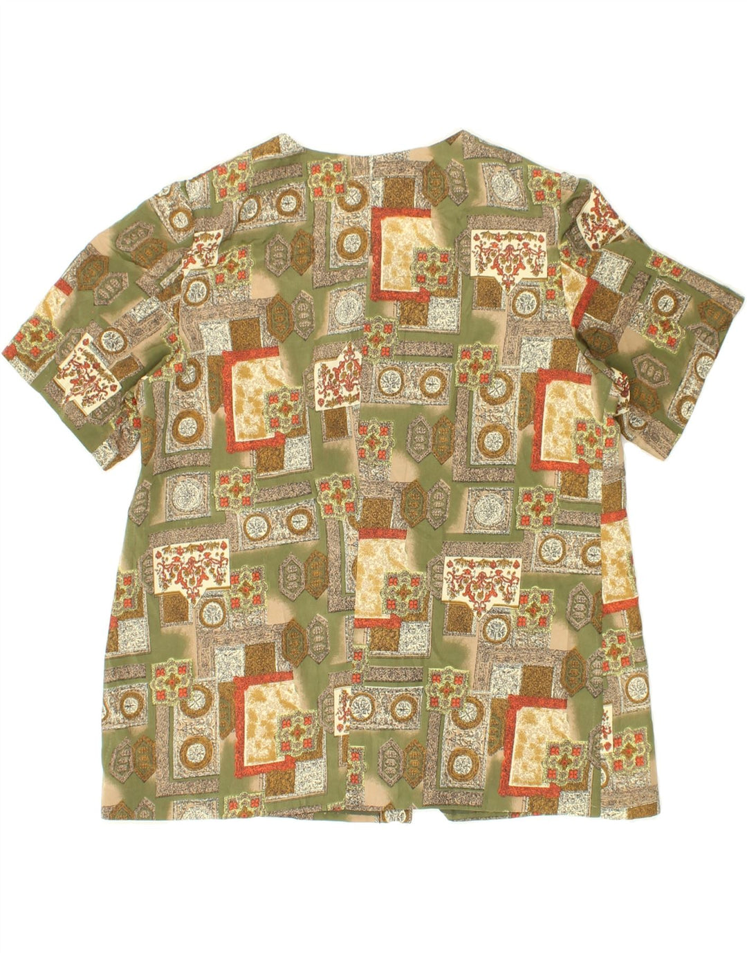 VINTAGE Womens Short Sleeve Shirt Blouse UK 14 Large Green Patchwork Vintage Vintage and Second-Hand Vintage from Messina Hembry 