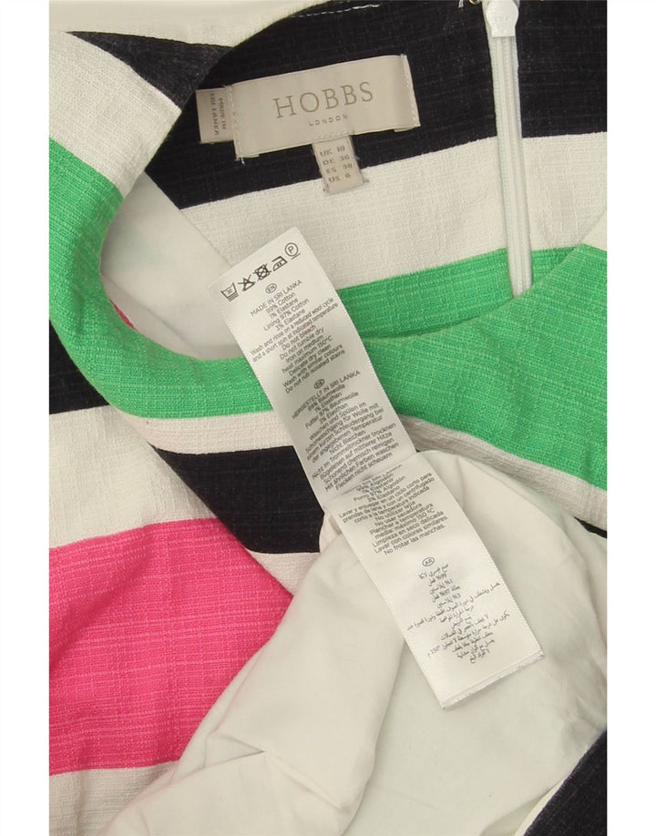 Vestido feminino HOBBS sem mangas com bainha UK 10 pequeno listrado multicolorido