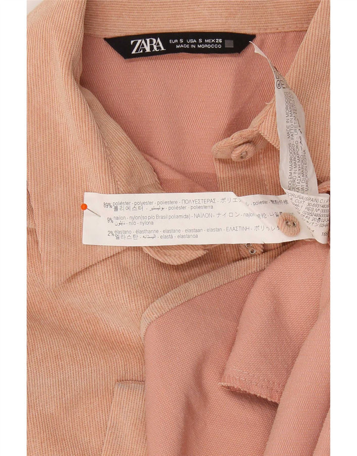 Zara Camisa Feminina De Veludo Oversized UK 10 Pequeno Poliéster Rosa