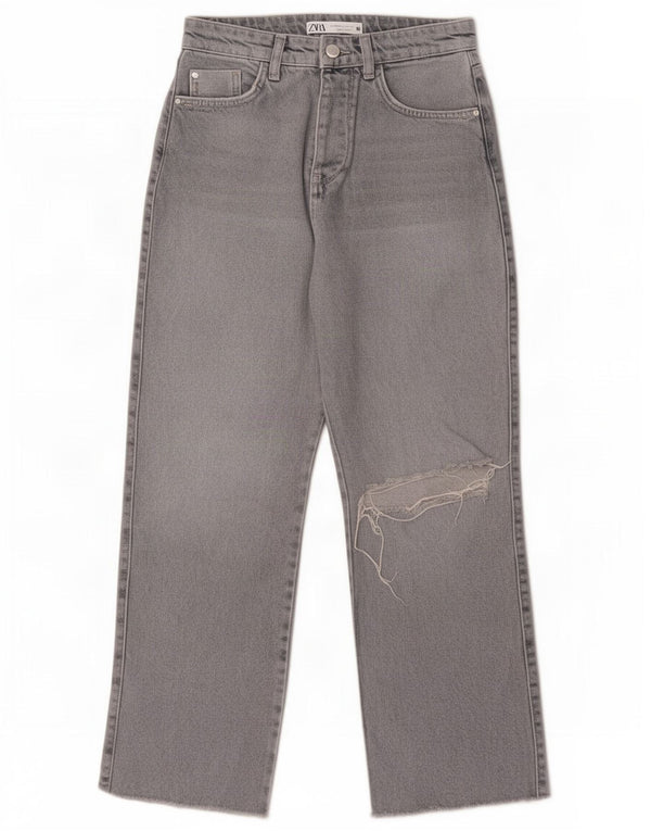 Zara Jeans feminino cintura alta com pernas largas EU 36 XS W26 L26 cinza