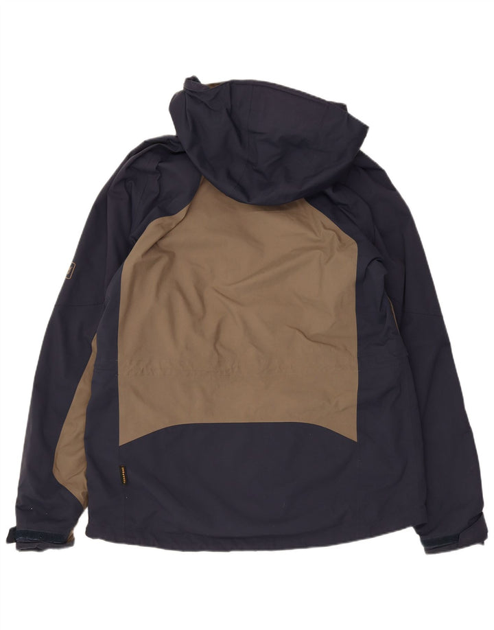 Jaqueta de chuva masculina Jack Wolfskin com capuz Reino Unido 36/38 bloco colorido bege médio