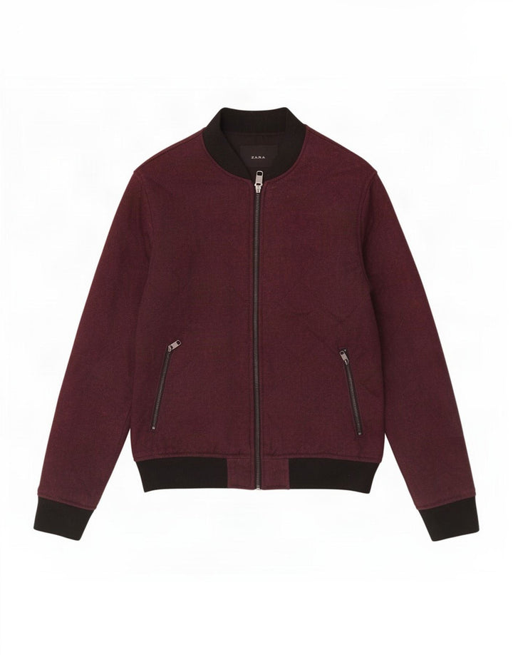 Zara Mens Bomber Jacket UK 36 Pequeno Borgonha Colourblock Poliéster