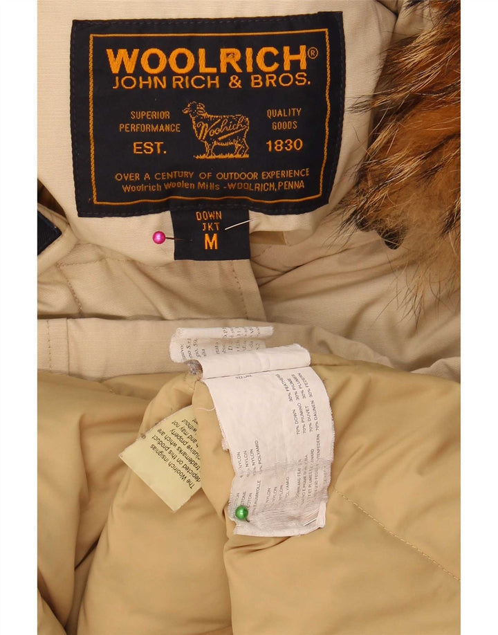 Casaco acolchoado com capuz feminino Woolrich Reino Unido 14 algodão bege médio