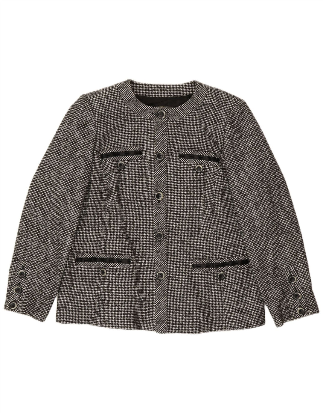 Jaqueta blazer feminina de 5 botões Marina Rinaldi tamanho 23 grande cinza houndstooth