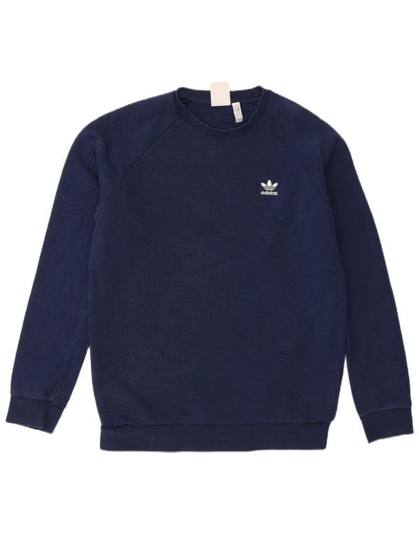Adidas Mens Moletom Jumper Médio Azul Marinho Algodão