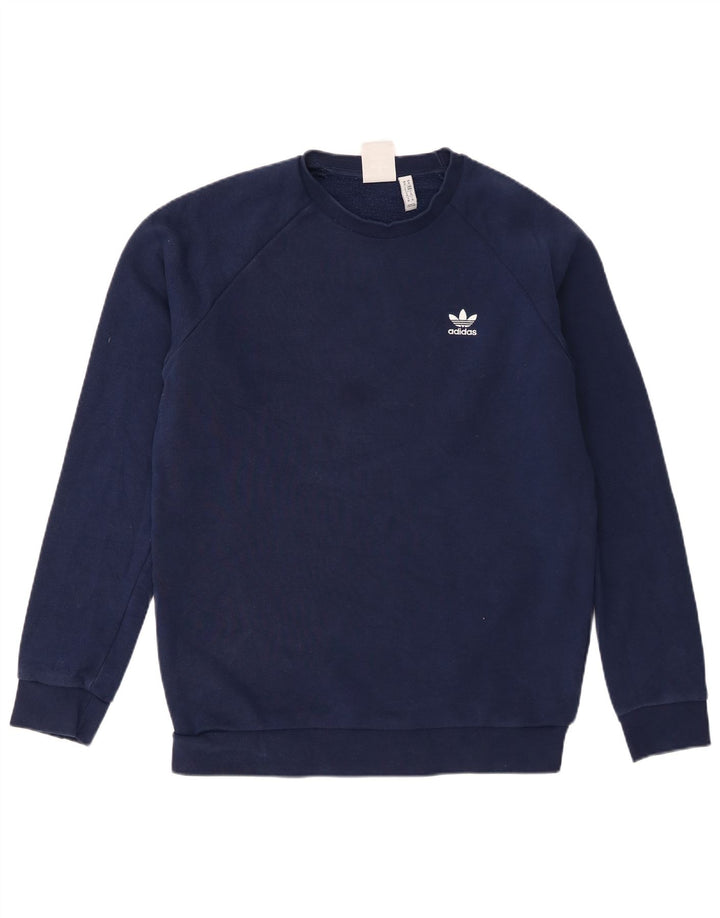 Adidas Mens Moletom Jumper Médio Azul Marinho Algodão