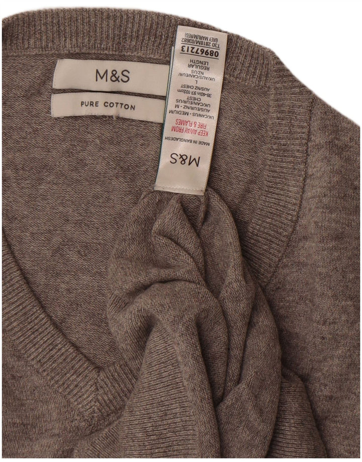 Suéter masculino Marks & Spencer com decote em V grande algodão cinza