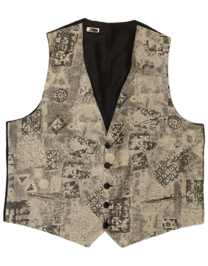 Colete vintage masculino com padrão abstrato 2XL cinza poliacrílico