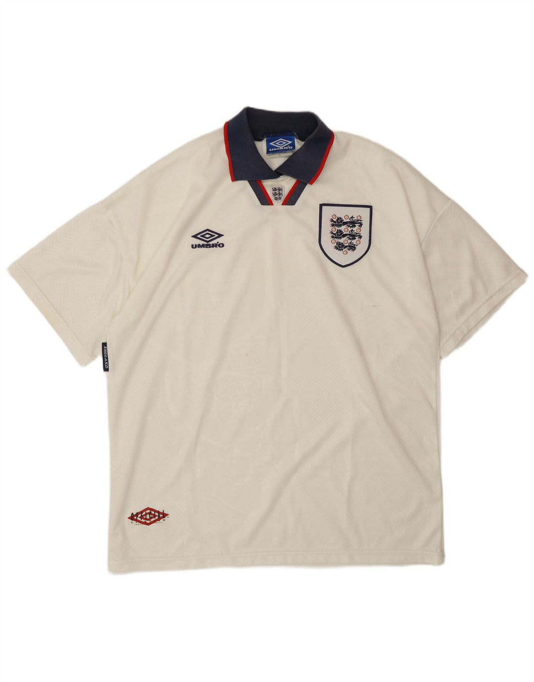 Camisa polo masculina UMBRO Inglaterra 1993-1994 Home Graphic XL poliéster branco