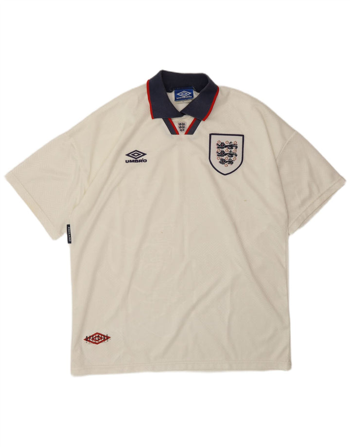 Camisa polo masculina UMBRO Inglaterra 1993-1994 Home Graphic XL poliéster branco