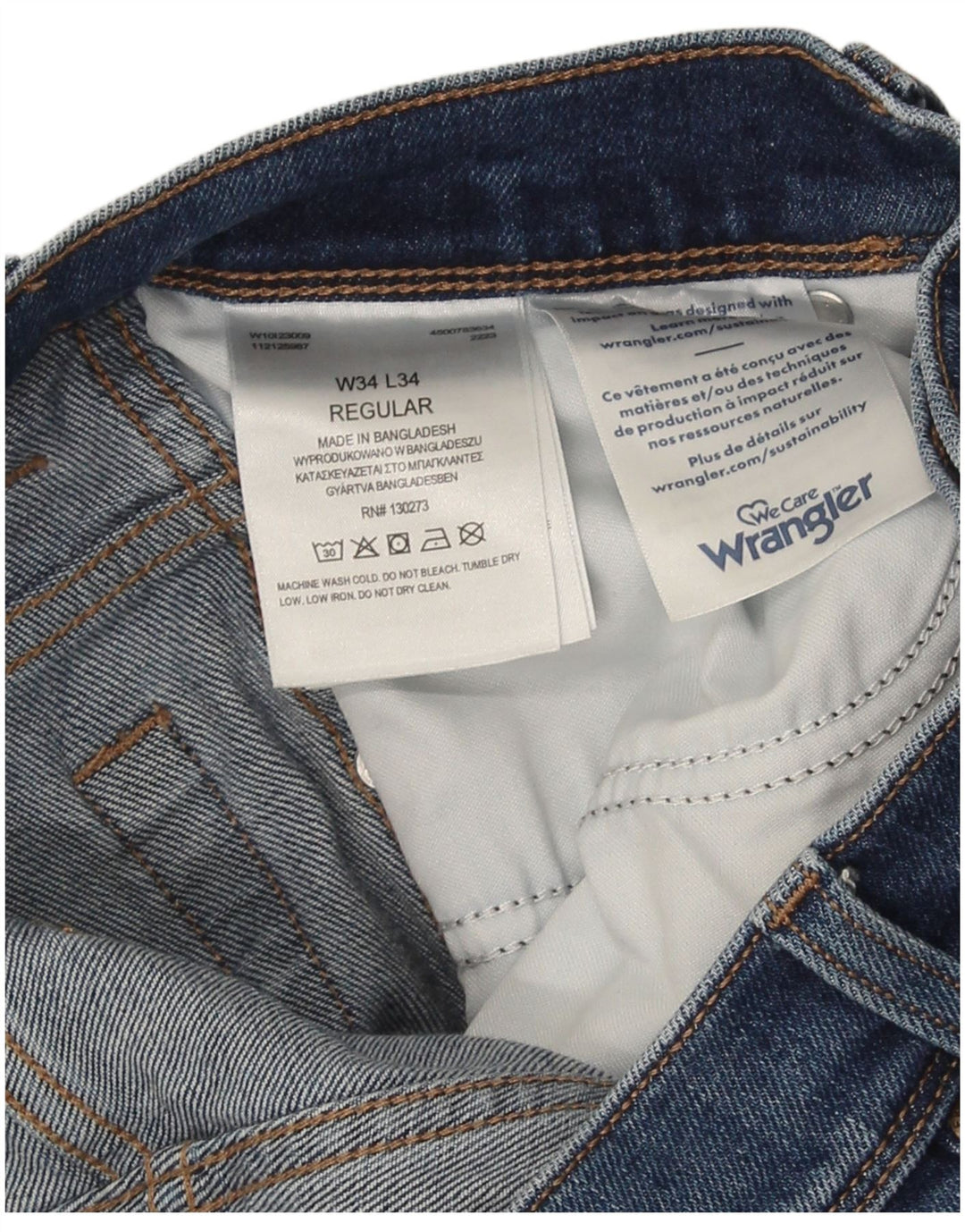 Wrangler Mens Straight Jeans W34 L34 Azul Algodão