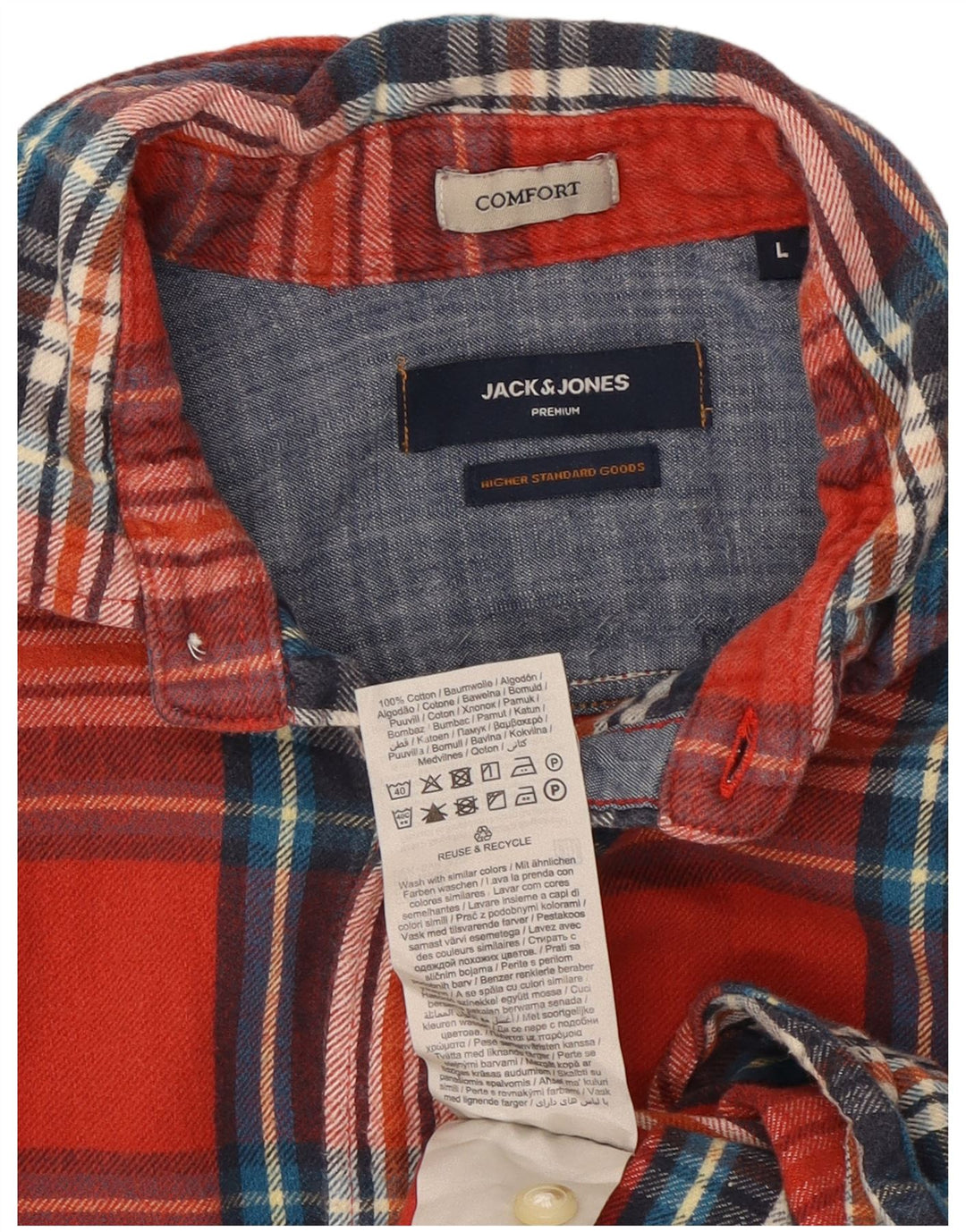 Camisa masculina de flanela Jack & Jones grande algodão xadrez vermelho