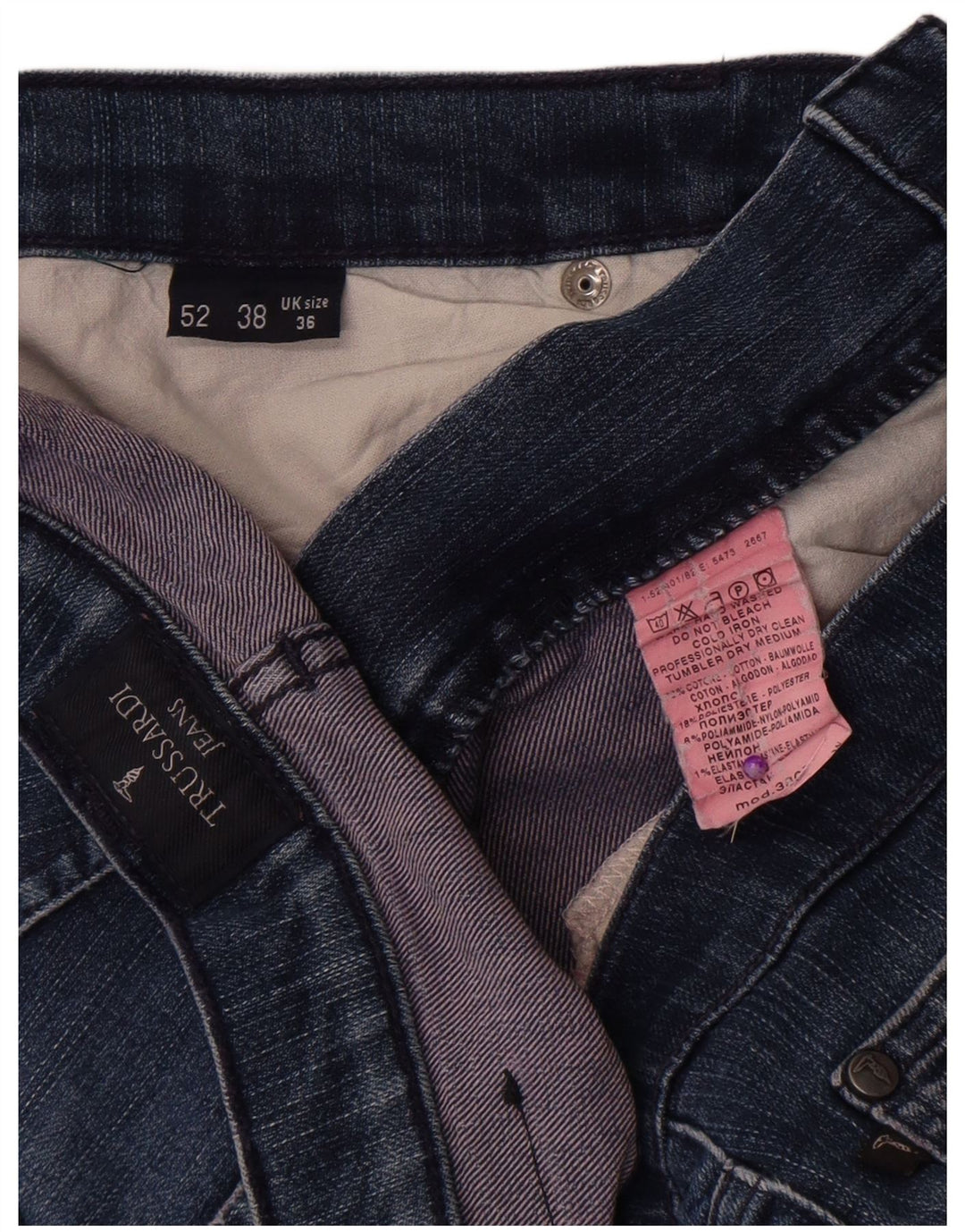 Trussardi Mens Straight Jeans W36 L32 Azul Algodão