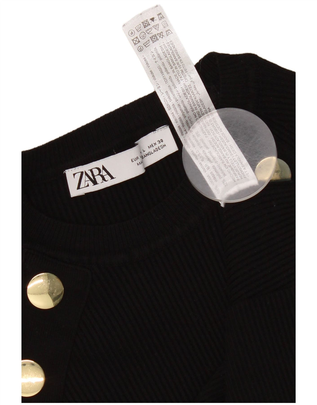 Zara Top curto feminino manga comprida Reino Unido 14 grande viscose preta