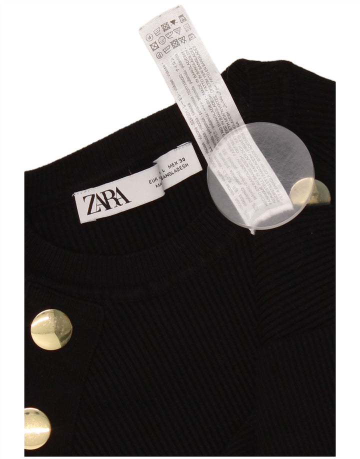 Zara Top curto feminino manga comprida Reino Unido 14 grande viscose preta