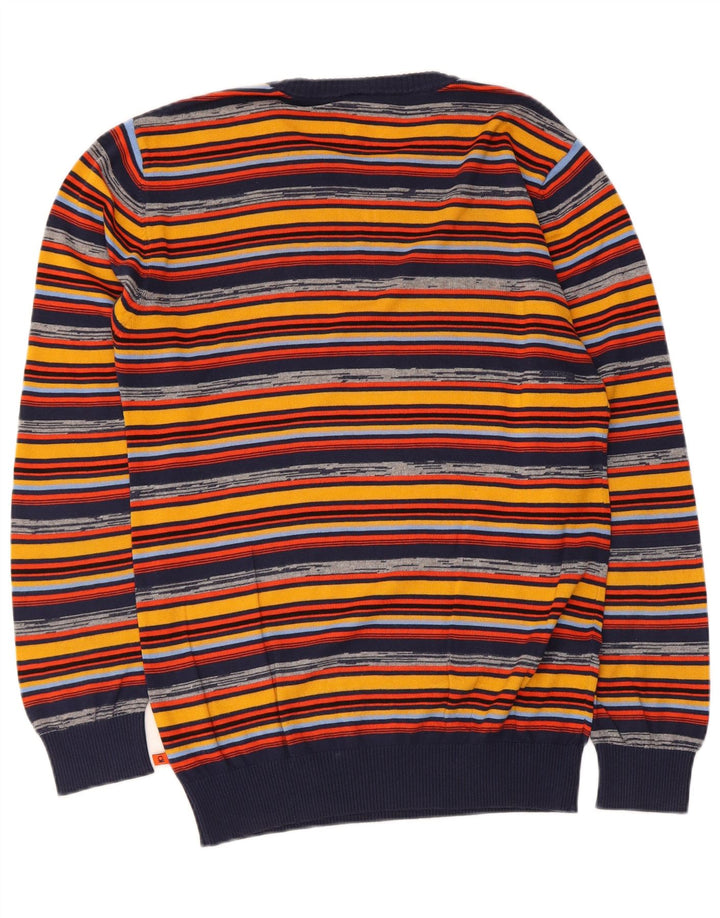 Suéter masculino Benetton com gola redonda, algodão listrado médio multicolorido