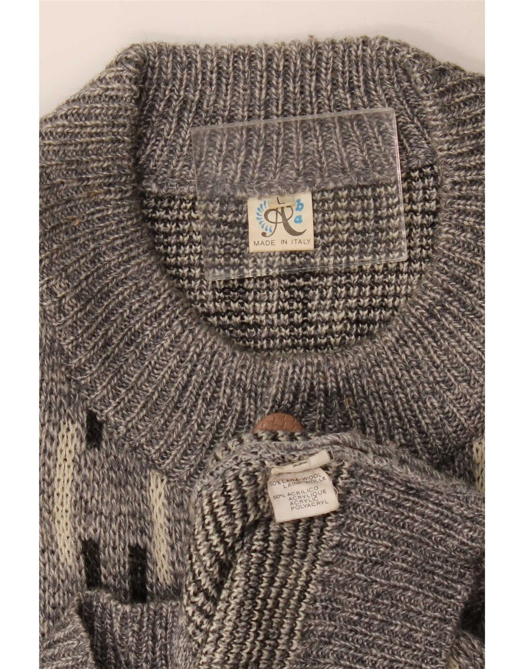 Suéter cardigã masculino vintage grande lã geométrica cinza