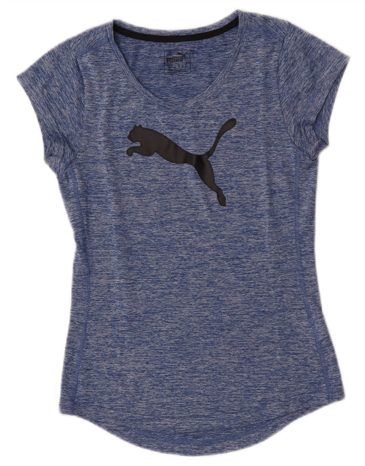 Camiseta feminina gráfica Puma UK 8 pequena azul manchada de poliéster