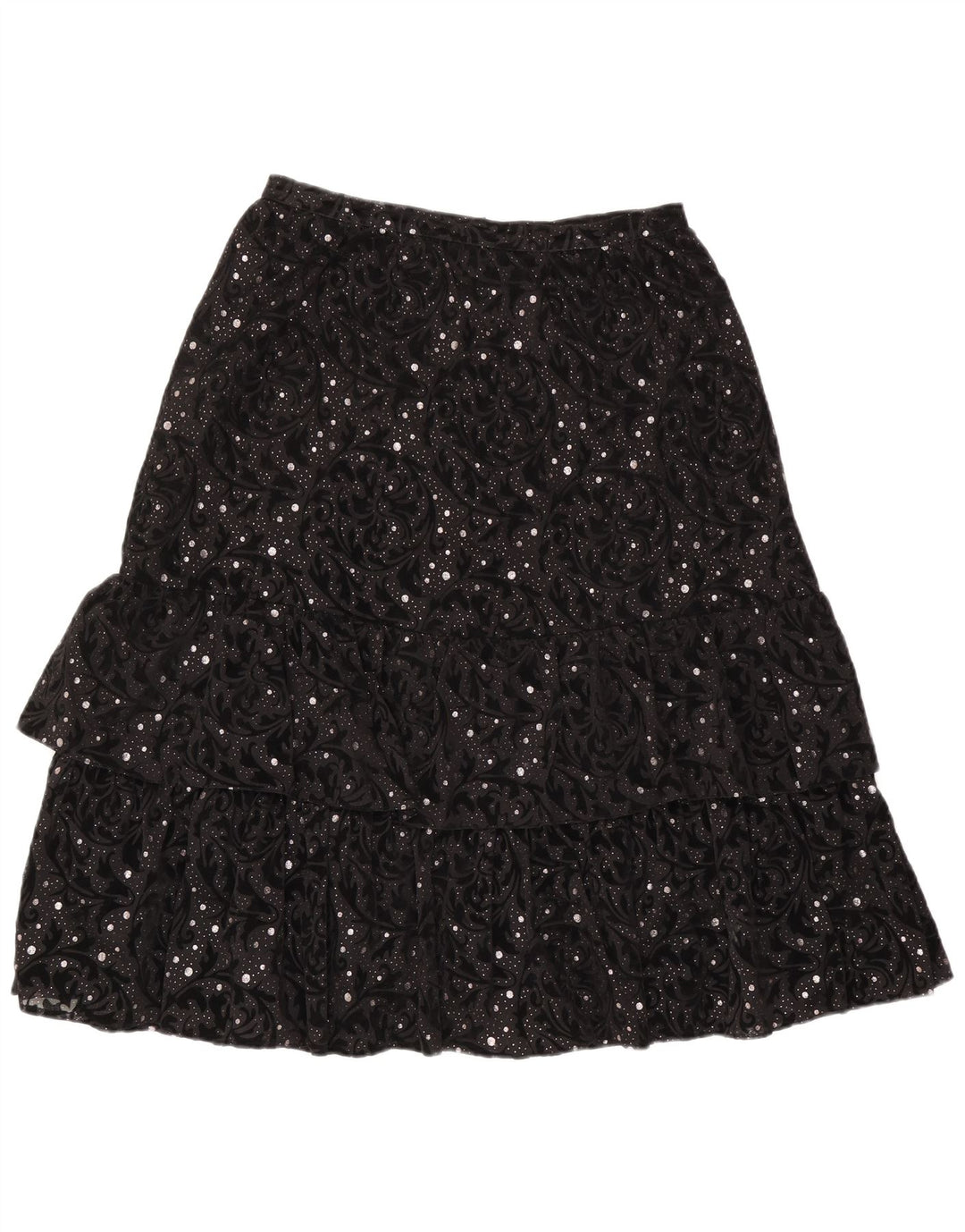 Saia feminina vintage em camadas IT 44 Médio W30 Preto Paisley Poliamida