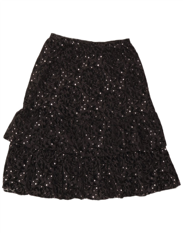 Saia feminina vintage em camadas IT 44 Médio W30 Preto Paisley Poliamida