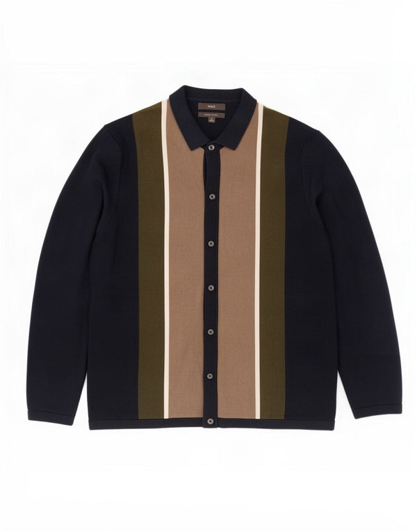 Suéter cardigã masculino Marks & Spencer 2XL algodão colorblock azul marinho