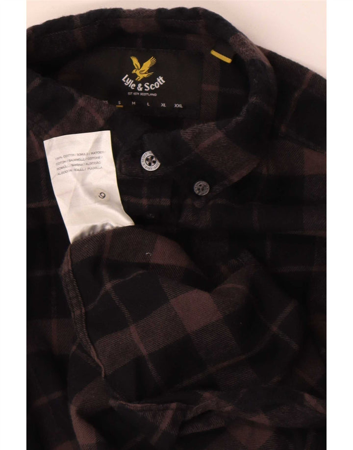 Camisa masculina de flanela Lyle & Scott pequena marrom xadrez algodão