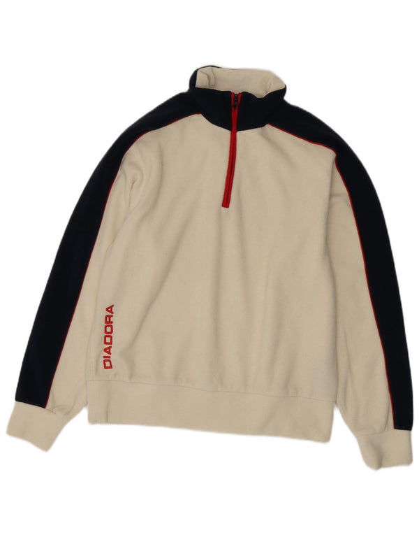 Diadora Womens Graphic Fleece Jumper UK 14 Medium Off White Colourblock