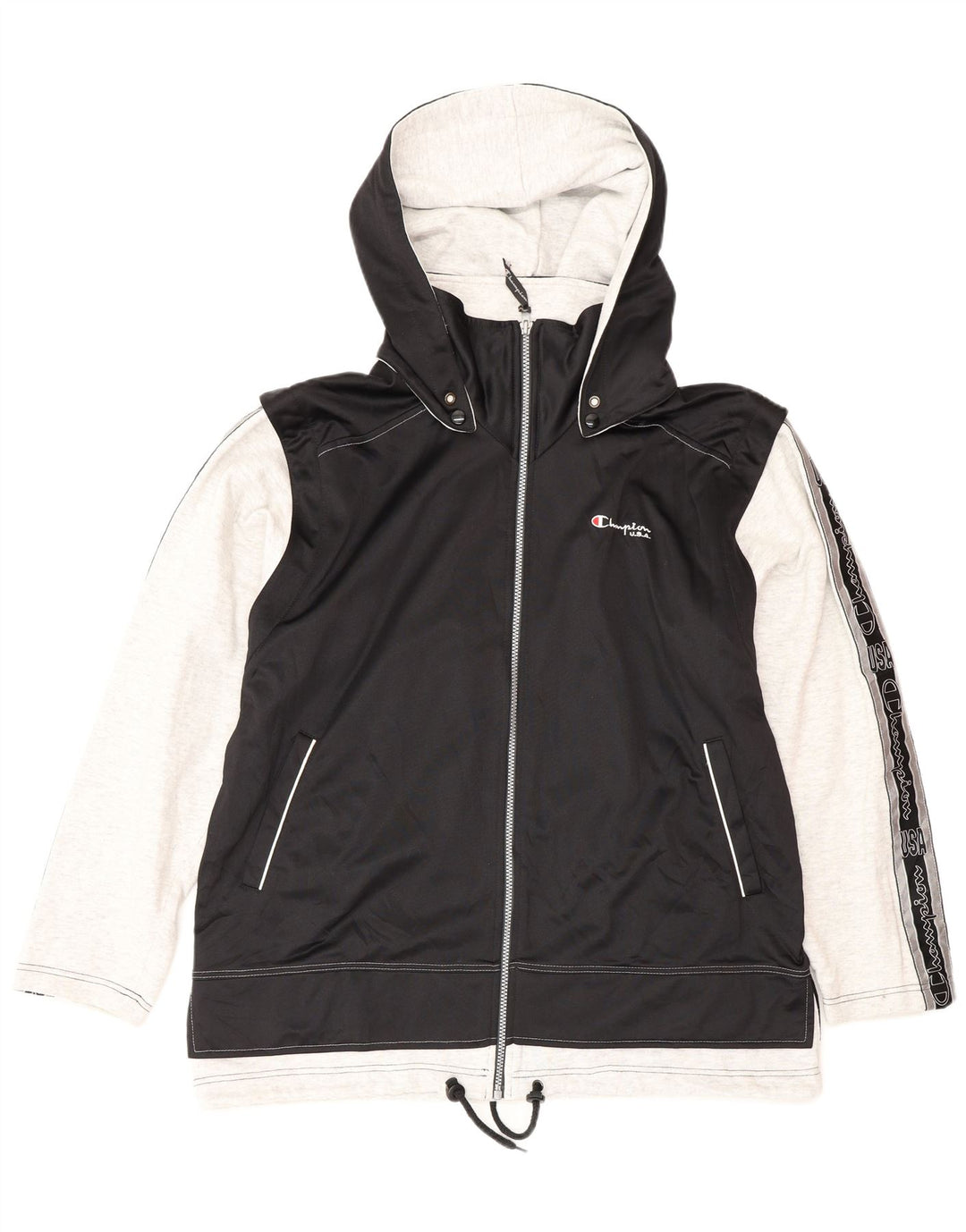 Jaqueta masculina Champion com capuz gráfico com capuz médio bloco colorido preto