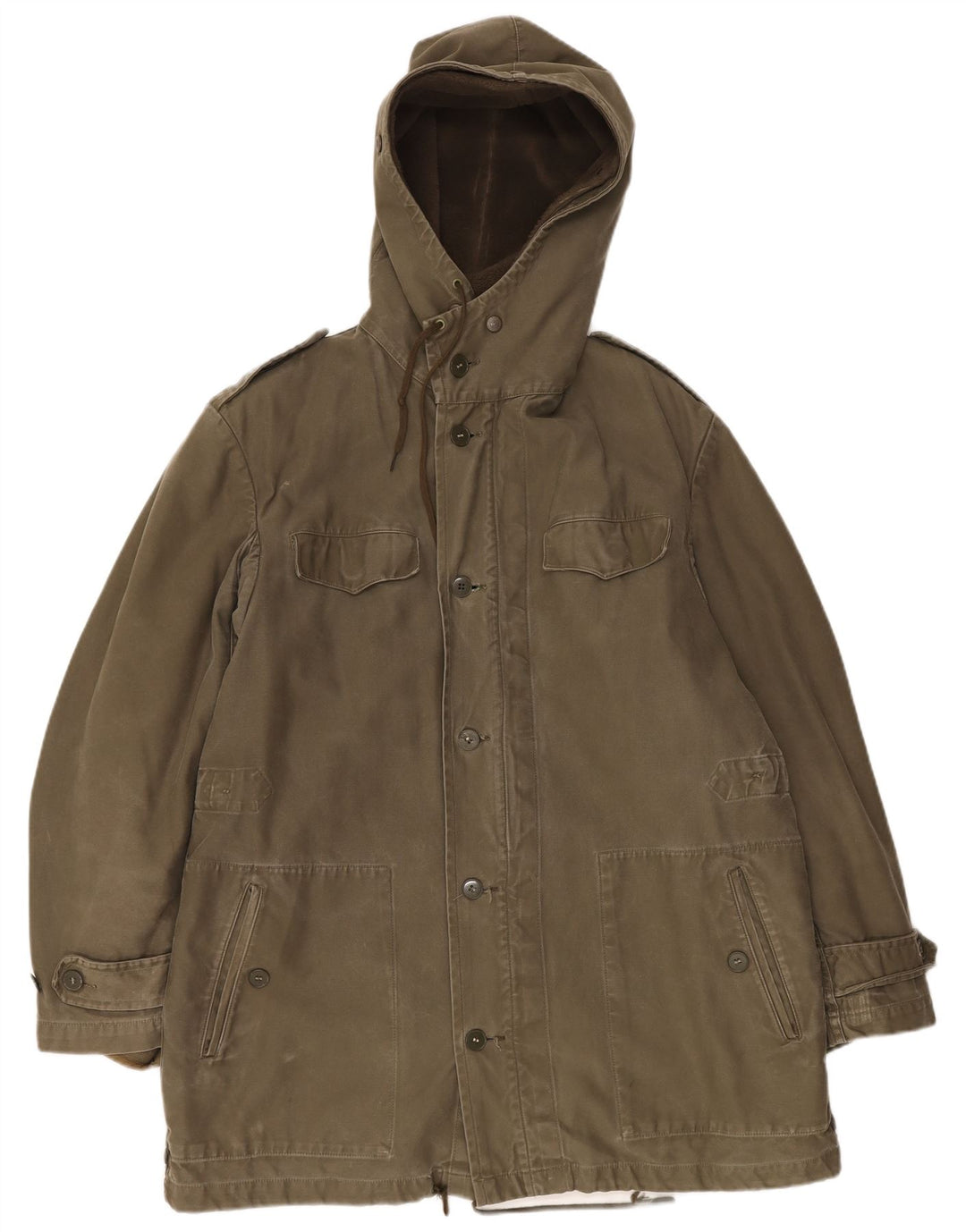 Jaqueta parka militar masculina VINTAGE com capuz Reino Unido 40 grande cáqui