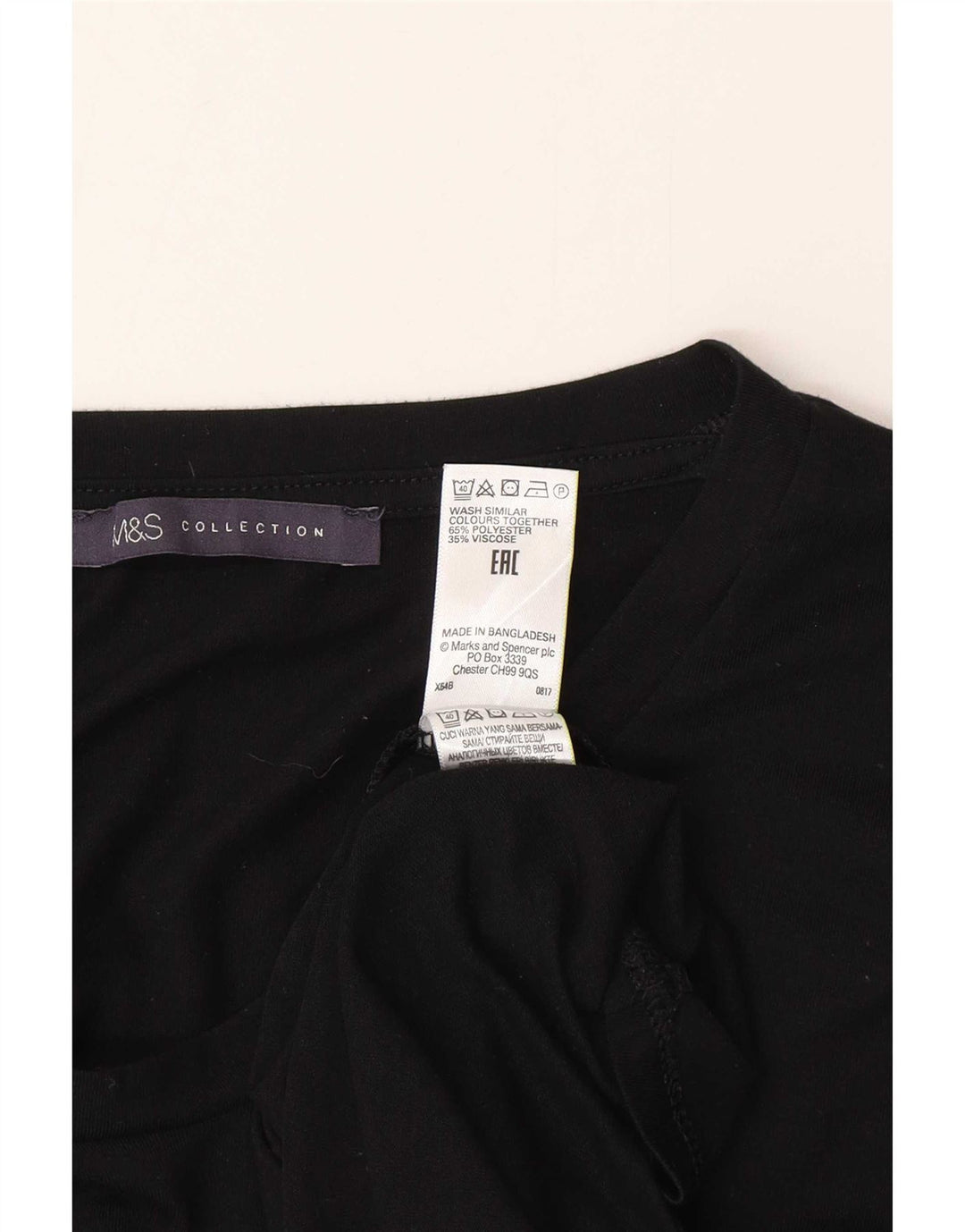 Top feminino Marks & Spencer manga comprida UK 10 pequeno poliéster preto