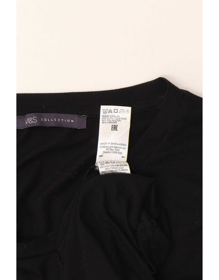 Top feminino Marks & Spencer manga comprida UK 10 pequeno poliéster preto