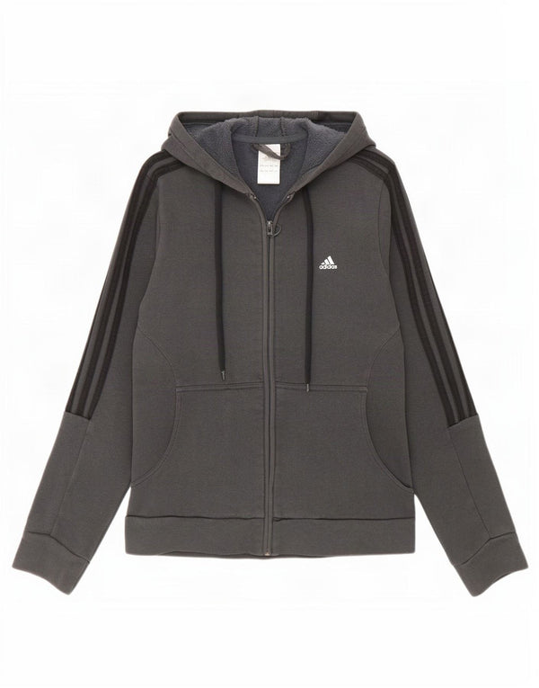 Suéter adidas feminino com capuz e zíper UK 14 algodão cinza médio