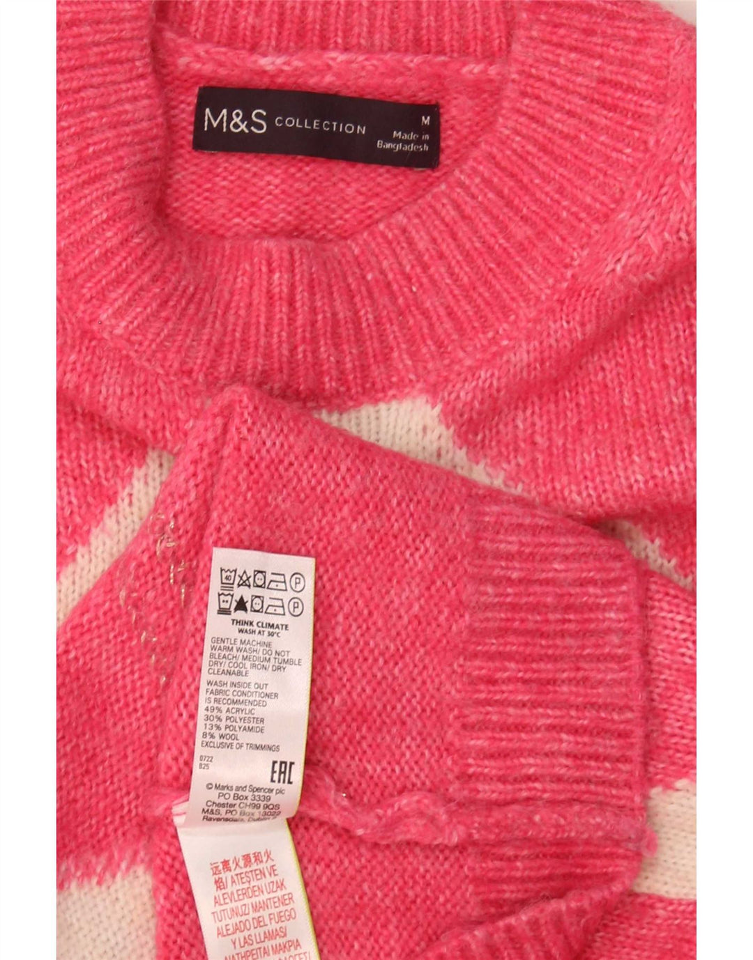 Suéter feminino Marks & Spencer com gola redonda, Reino Unido 14, rosa médio