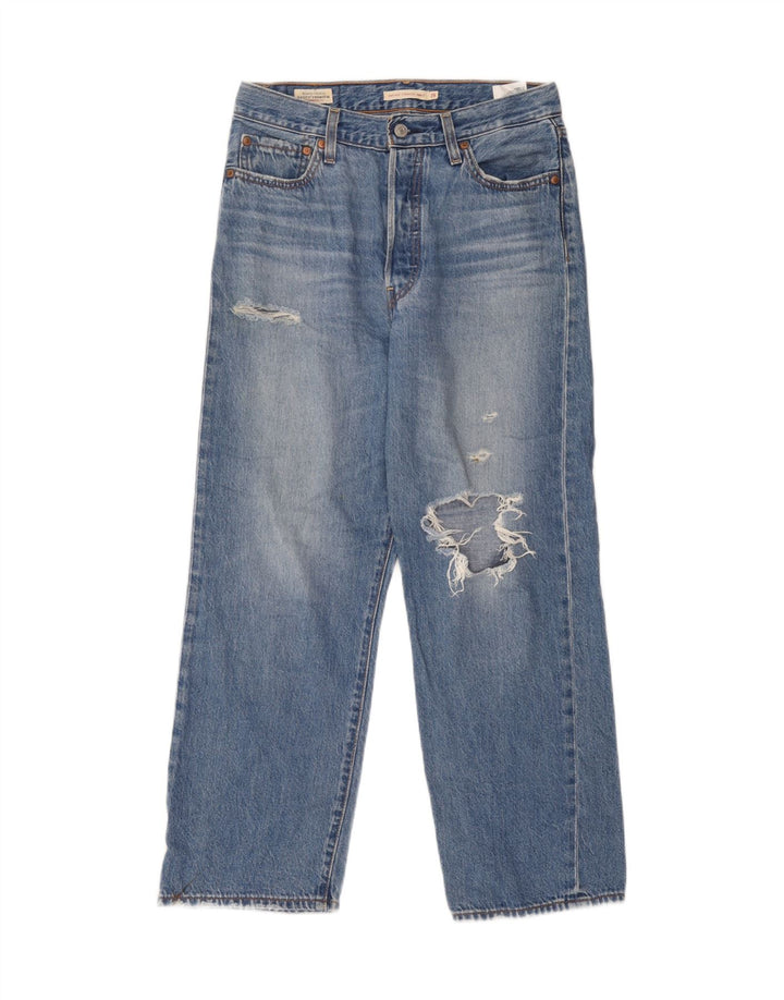 Jeans feminino Levi's Ribcage Distressed Straight W29 L27 Azul Algodão
