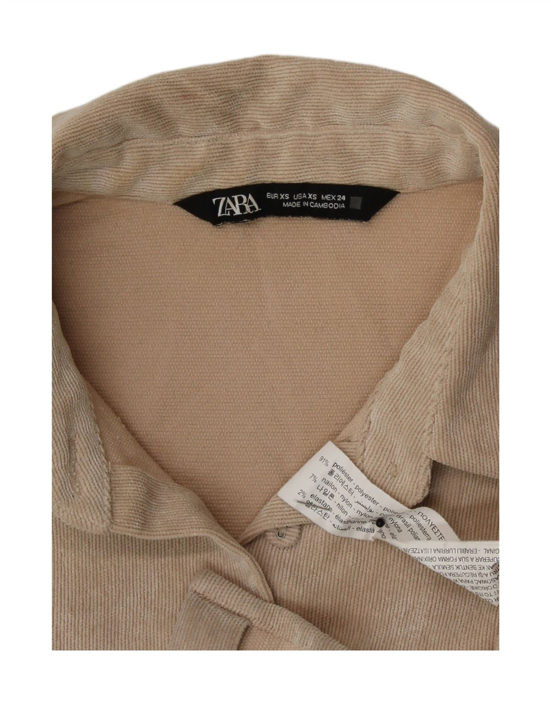 Zara Camisa feminina oversized veludo Reino Unido 6 XS Poliéster bege