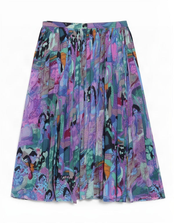 Saia plissada feminina vintage média W30 bloco colorido multicolorido