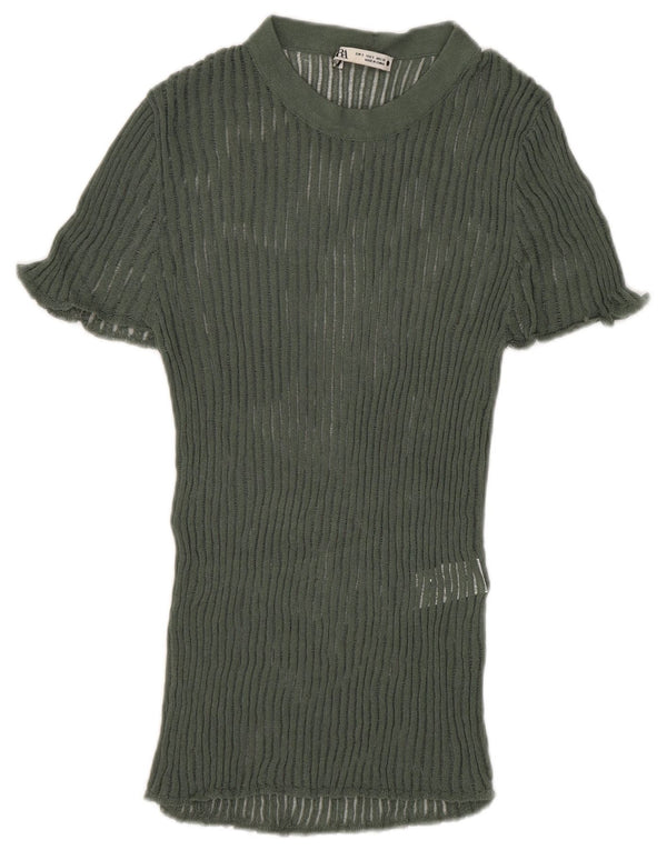 Blusa feminina de malha Zara Top UK 8 pequena viscose verde