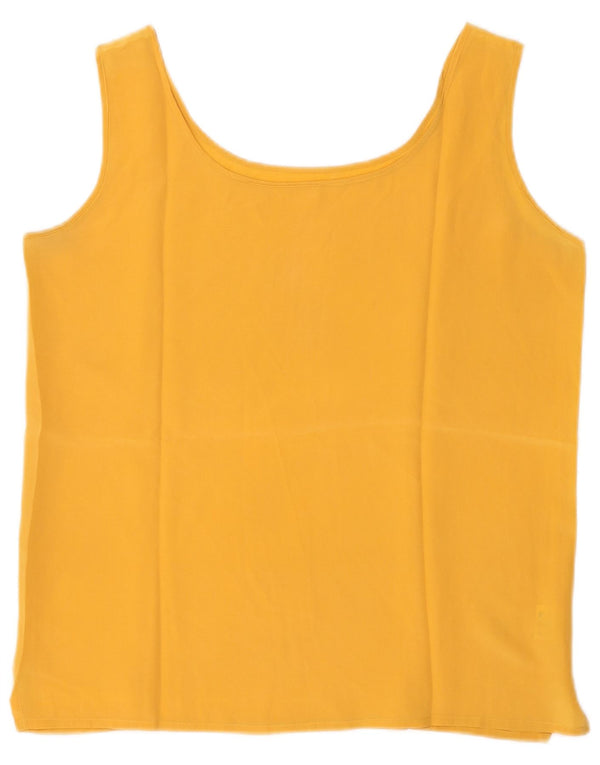 Top curto feminino vintage sem mangas Reino Unido 12 seda amarela média