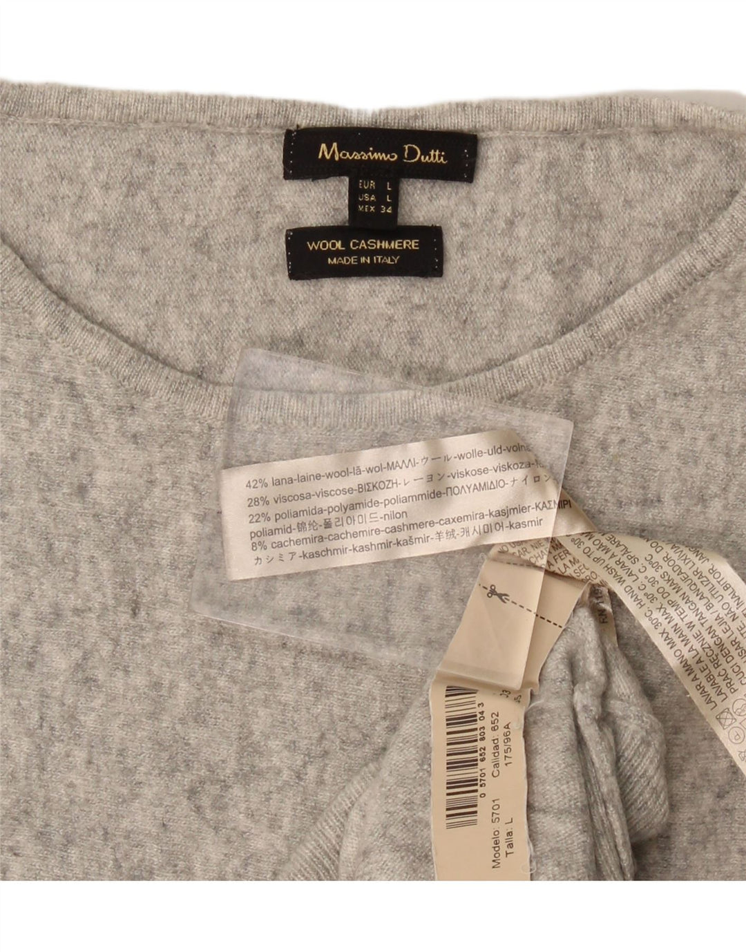 Suéter feminino Massimo Dutti com gola canoa Reino Unido 16 grande lã cinza