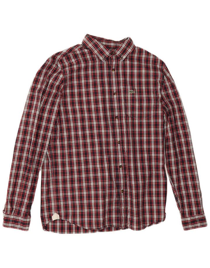 Camisa masculina de flanela Lacoste Regular Fit tamanho 40 algodão xadrez vermelho médio