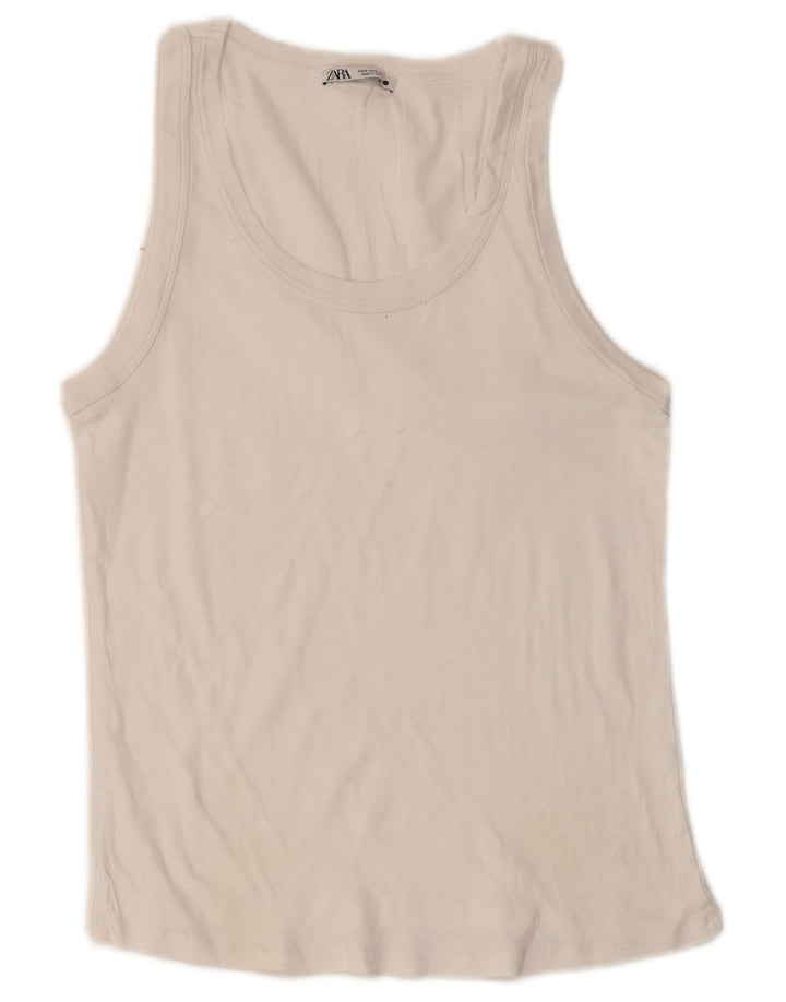 Zara Womens Vest Top UK 12 Médio Branco