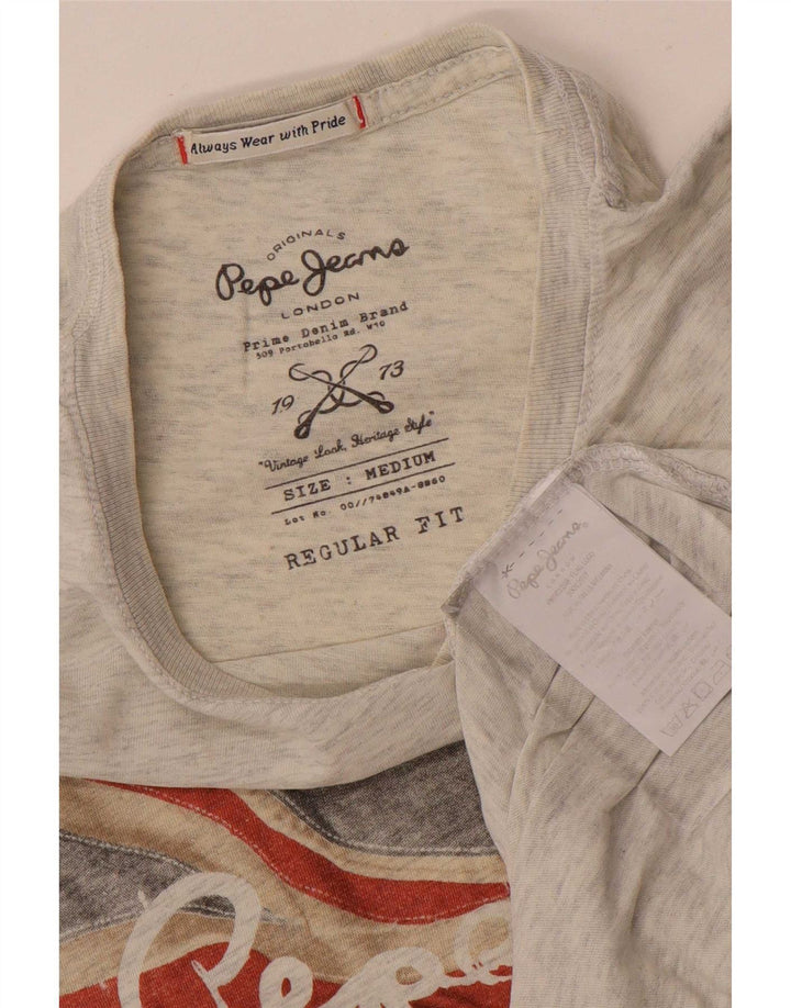 Camiseta masculina PEPE Jeans com ajuste regular gráfico top médio cinza algodão