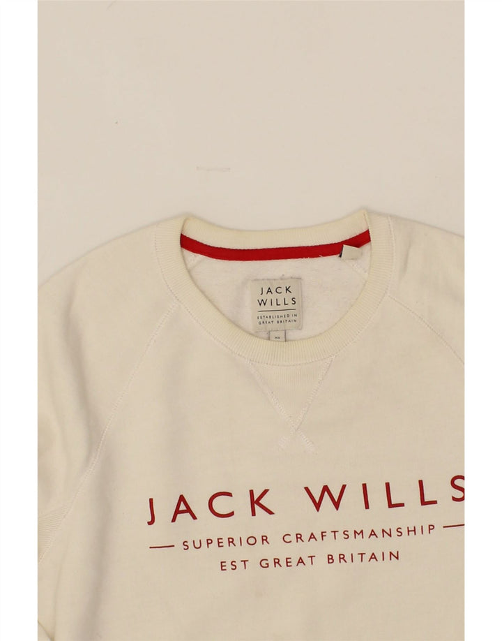 JACK WILLS Mens Graphic Sweatshirt Jumper XS Off White Cotton Vintage Jack Wills and Second-Hand Jack Wills from Messina Hembry 