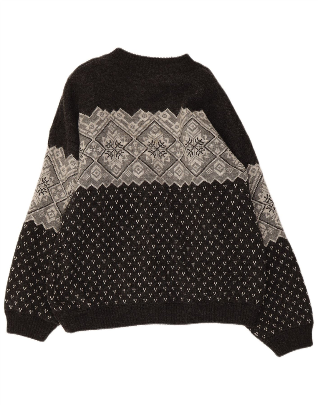 Suéter feminino VINTAGE com zíper e gola IT 48 XL cinza Fair Isle