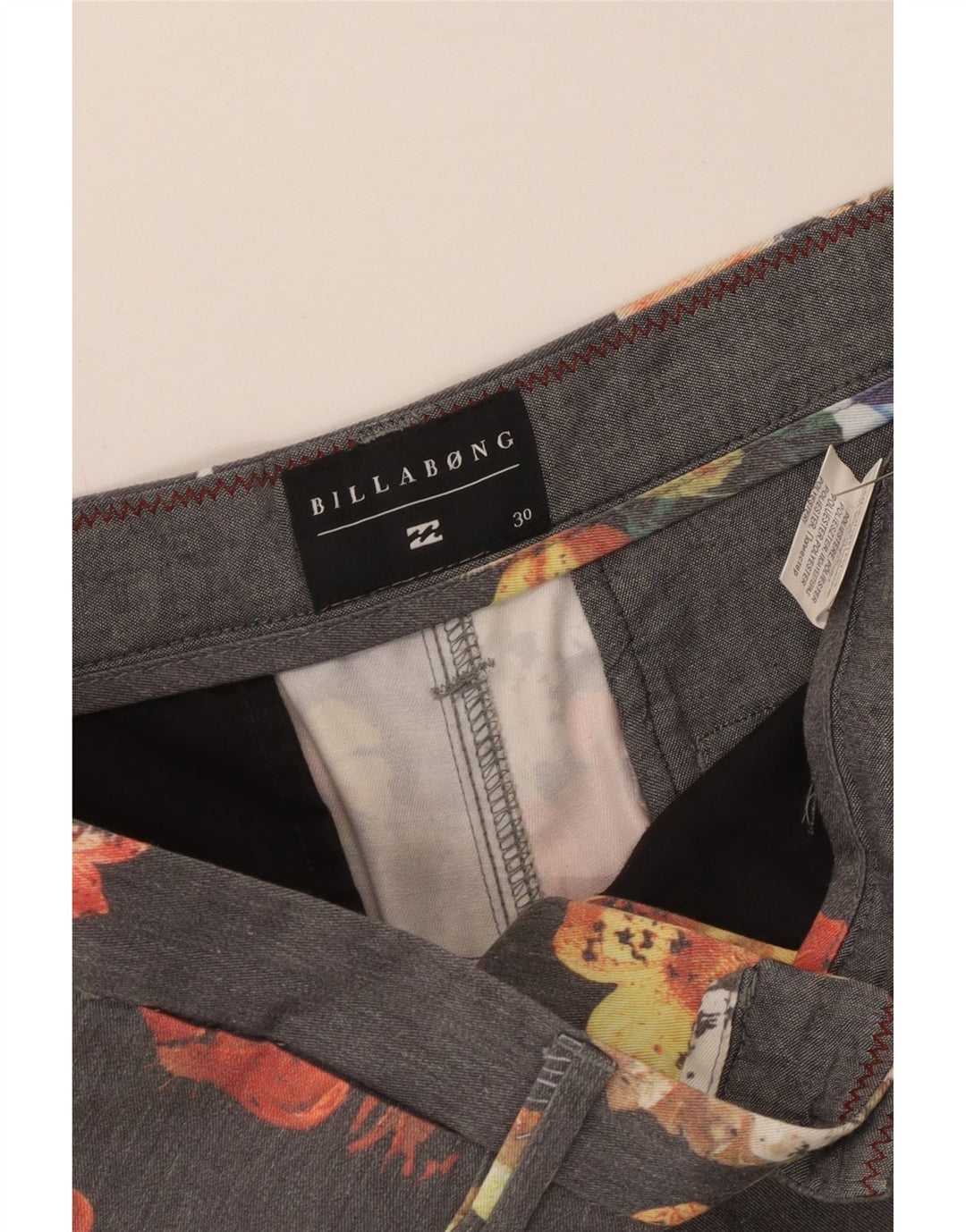 Billabong Mens Chino Shorts W30 Poliéster Floral Cinza Médio