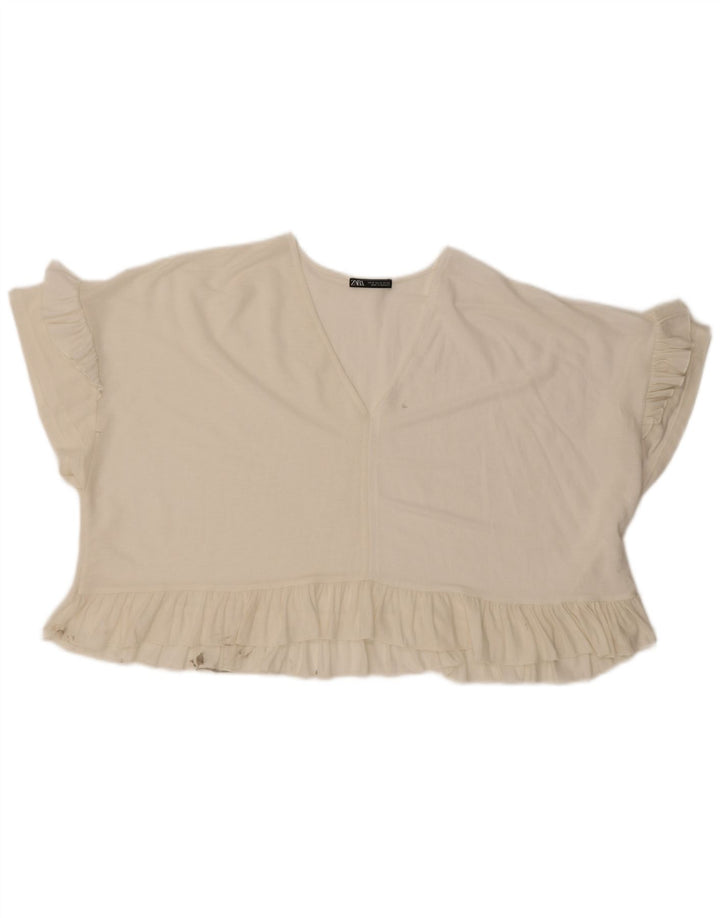 Zara blusa feminina oversized crop top UK 14 médio off white