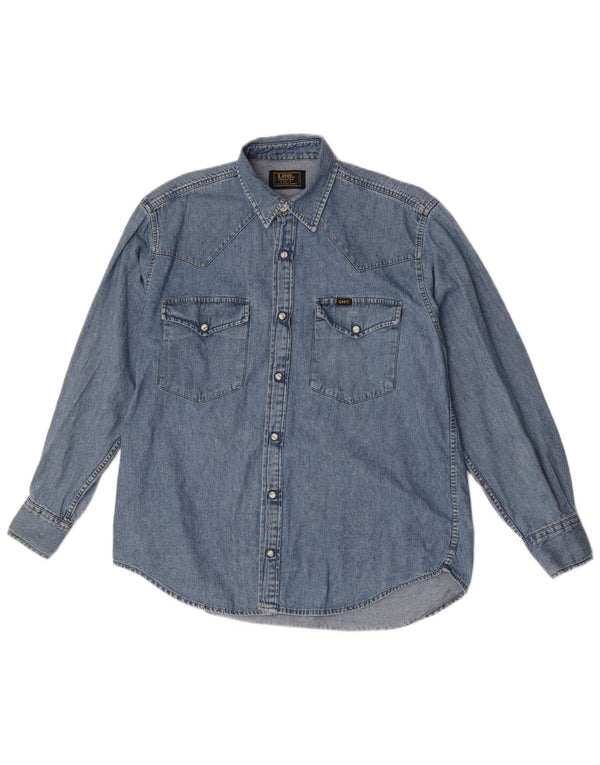 Camisa jeans masculina Lee pequena azul algodão